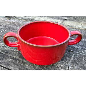Vintage Rare German or Polish POTTERY Red Glazed 2 Handled Bowl